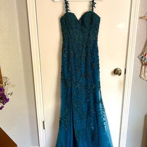 Elegant Teal Beaded Gown